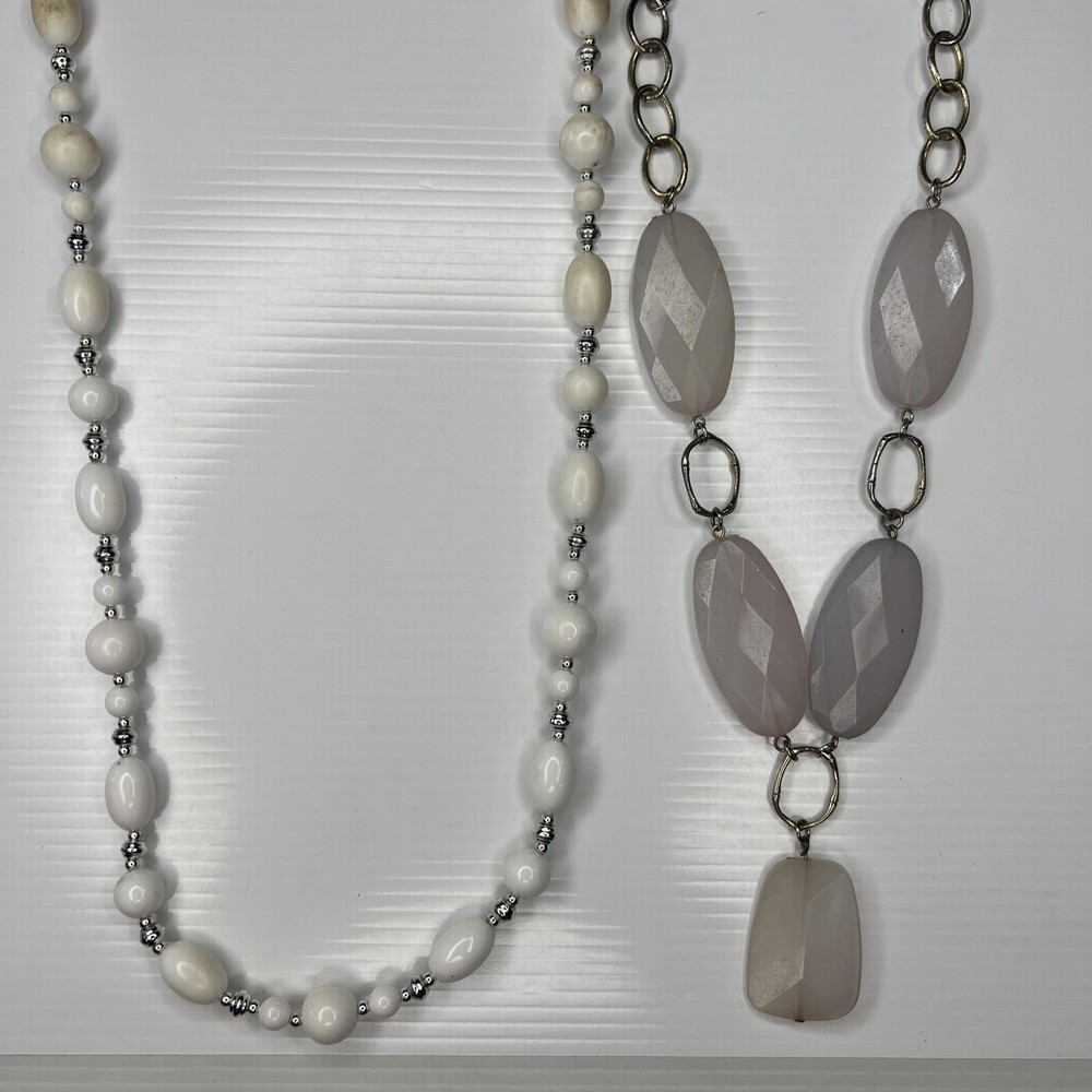 H1 Lot White Clear Resin Lucite Acrylic Boho Hippie 70s Mcm Mod Retro Necklaces