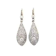 Women Art Deco Drop Dangle Earrings 14K White Gold Over 2.4 Ct Simulated Diamond