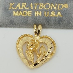 Karatbond Vintage Gold Heart Rose Pendant Diamond Cut Rope Edge Made in USA Y2K