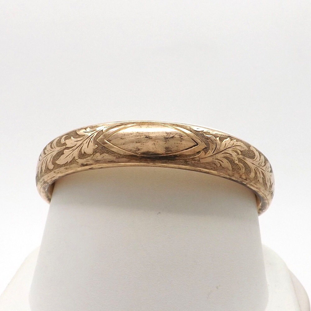 Victorian 12k Gold Filled Leaves Floral Bangle Bracelet 7in Tension Clasp