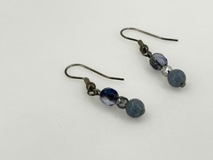 Dangle Drop Earrings Dark Silver-Tone 1.5″ Blue Grey Faceted Glass Beaded