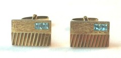 Art Deco Modern Gold Tone Blue Stones Cufflinks Unisex 15mm x 25mm