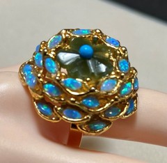 AUTHENTIC SWOBODA RING ~ ADJUSTABLE ~ OPAL, JADE, TURQUOLITE ~ LOVELY!