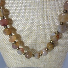 Vintage Stone Bead Necklace Gold Tone 24 Inch