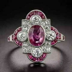 Art Deco Style Lab Created Diamond & Ruby Engagement 14K White Gold Finish Ring