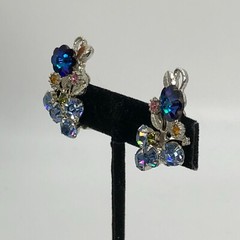 VTG Sky Blue Rhinestone & Aqua Rivoli Cluster Brooch Pin & Clip Earring Set MCM