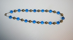 Princess Length 18″ Necklace Octagon Azure Blue Glass Gold Bead Seed Spacer Vtg