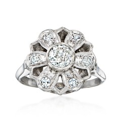 Vintage .80 ct. t.w. Diamond Flower Ring in 14kt White Gold. Size 7