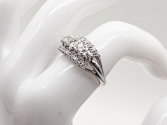 Vintage 1950s $6000 1.50ct VS I Natural Diamond 18k White Gold 3 ROW Band Ring