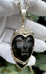 Sign Sajen 925 Gems Black Goddess Large Pendant Hand Made 22.5”Chain Necklace