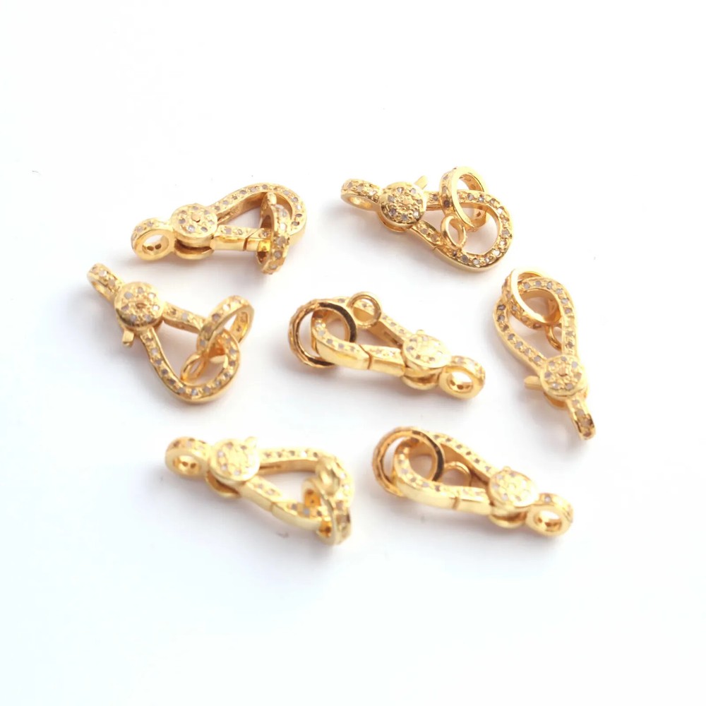 1 PC Pave Diamond Lobsters Over Yellow Gold – Double Sided Diamond Clasp 21mmx10