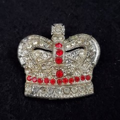 Vintage Pot Metal Rhinestone Brooch Silver Tone Crown 1.25″ READ