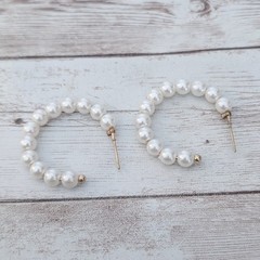 Vintage Earrings for Pierced Ears Faux Pearl Hoop Like Large Statement