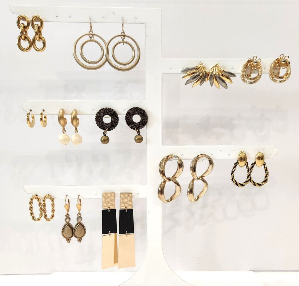 Vintage Gold Tone Pierced Earrings 80’s/90’s Good Quality Lot of 12