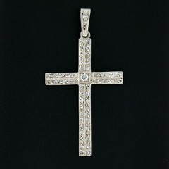 Vintage Unisex Silver & 18k Gold 0.66ctw Old Cut Pave Set Diamond Cross Pendant