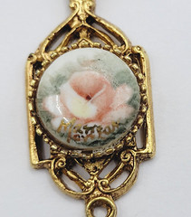 Art Deco Hand Painted Signed Rose Gold Tone Victorian Frame MCM Pierced Earrings
