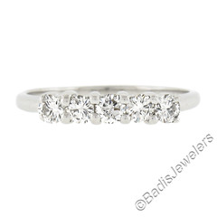 Vintage 14K White Gold 0.60ctw 5 Diamond Prong Set Stackable Wedding Band Ring
