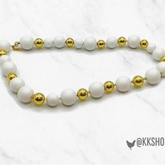 Vintage Monet White Bead Necklace with Gold Accents – 17 Inches