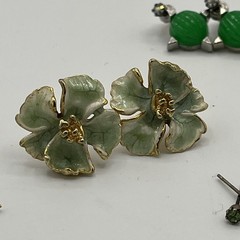 Lot Of 14 Pairs Estate Fashion Vintage Green Turquoise Tone Stud Earrings