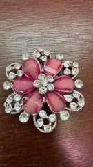 Vintage Silver-tone Pink Resin Flower with Rhinestones Brooch