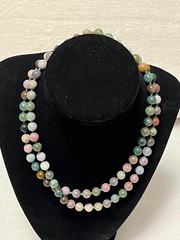 1980’s hand knotted green multicolored agate beads no clasp 33 in necklace