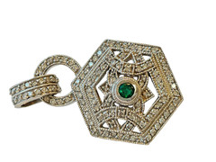 Vintage 14k White gold and diamond filigree EFFY BITA pendant with emerald
