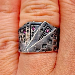 Vintage Royal Flush Poker Sterling Silver Ring Adjustable Size 8.5