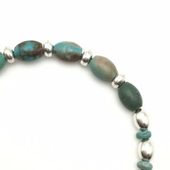 Silver Schark Handmade Sterling Silver & Turquoise Barrel Bead Bracelet 7.5” #26