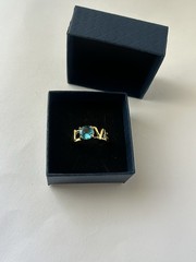 Vintage Blue Cubic Zirconia Ring Gold Plated Womens Size 8.5