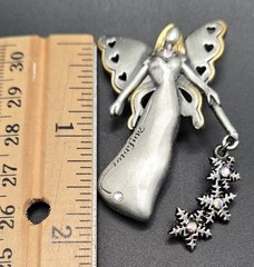Vintage DD Signed Imagine Winter Fairy Angel Brooch Two Tone Pewter AB…