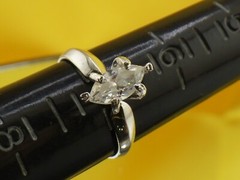 10mm Marquise Cut White Glass Prong Setting on 925 Sterling Vintage Ring Size 7