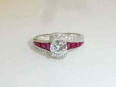 2Ct Art Deco Style Lab Created Diamond & Ruby Engagement 14K White Gold FN Ring
