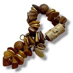 Miriam Haskell Bracelet Agate Stone Honey Brown Gilt Gold Spacers Quartz Vtg 70s