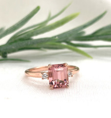 14k Rose Gold 1.60 Carat Pink Genuine Natural Tourmaline Diamond Ring (#J7535)