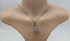 VTG 925 Raw Amethyst Stone Necklace 30in Sterling Silver 13gtw Box Chain Natural