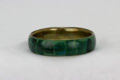 Inlayed Malachite and Brass Bangle Bracelet, 73gr