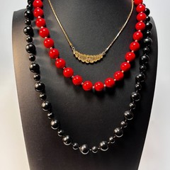 Necklace Lot Goth Witchy Black Red Vintage Acrylic Beads Metal Moon Pendant