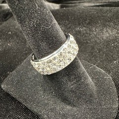 Vintage Rhodium Wide Pavé Crystal Multi-Row Statement Ring