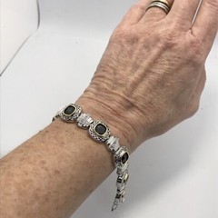 Vintage Renaissance Revival Black Onyx & Pave Cubic Zirconia Bracelet sz 7″