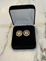 Vintage Christian Dior Gold Plated Halo Pierced Earrings w/ COA