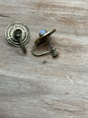 1950’s Mid Century Modern Gold Circle Target Rings Unk Stone Screw Earrings B6