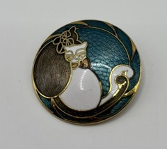 Cloisonné Cats Enamel Brooch Pin Gold & Teal Cat Companions Vintage 80’s Kitty