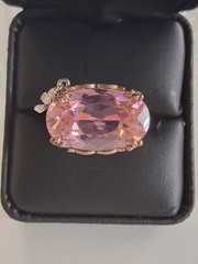 Pink Topaz CZ Statement Ring With Dangling Butterfly Charm 7 Sterling Silver