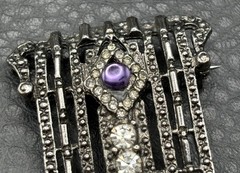 Vintage Art Deco Style Silver Tone Brooch Purple Amethyst Rhinestone Pin