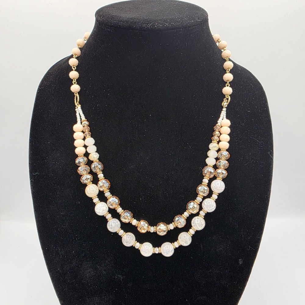 Womens Gold Tone Chain Two Strand Rhinestone Pendant Beaded Necklace Chic 22″