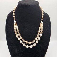 Womens Gold Tone Chain Two Strand Rhinestone Pendant Beaded Necklace Chic 22″