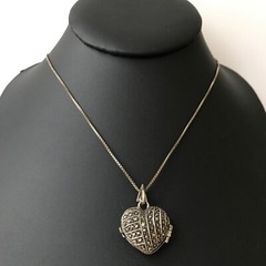 Vintage 925 Sterling Silver Marcasite Heart Locket Pendant Chain Necklace 24″