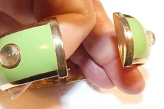 Vintage Francesca Romana Diana Enamel Rutilated Quartz Cabochon Clamper Bangle