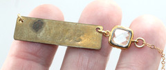 MSCO 1/20 14k Gold Filled Salty bar word clear stone pendant 19″ Necklace