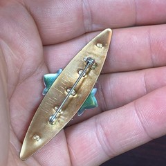 Vtg Victorian Style Art Nouveau Brooch Copper Turquoise Aqua Purple Rhinestone